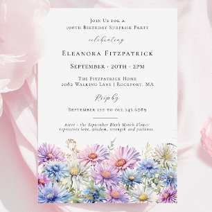 Invitation FÊTE SURPRISE 100e septembre Fleur du mois de nais
