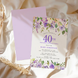 Invitation FÊTE SURPRISE 40e Anniversaire Fleur Florale Viole