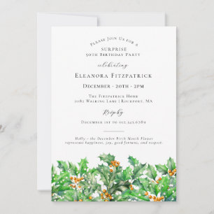 Invitation FÊTE SURPRISE 50e Holly Décembre Fleur de naissanc