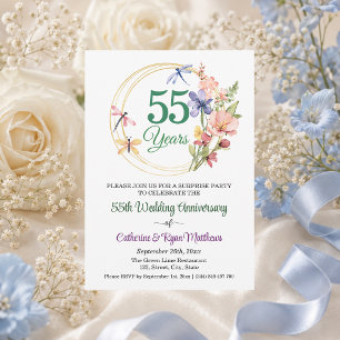 Invitation Fête surprise 55e anniversaire de mariage floral