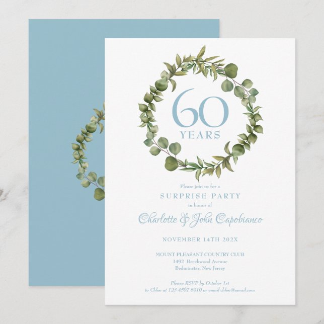 Invitation Fête surprise 60 ans Anniversaire de diamant de ve (Devant / Derrière)
