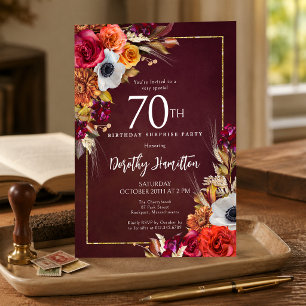 Invitation FÊTE SURPRISE 70e Anniversaire Fleurs d'Automne Bo