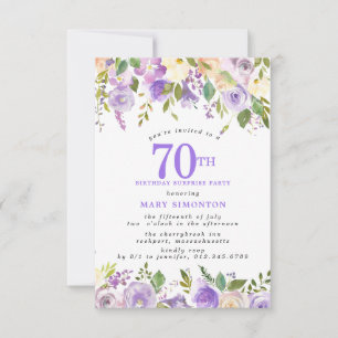 Invitation FÊTE SURPRISE 70e Anniversaire Fleurs Violettes Jo