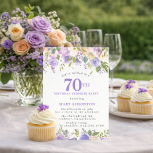 Invitation FÊTE SURPRISE 70e Anniversaire Fleurs Violettes Jo