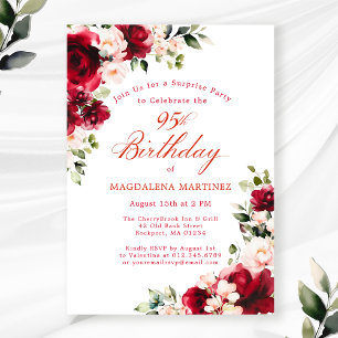 Invitation FÊTE SURPRISE 95e anniversaire Floral rose rouge