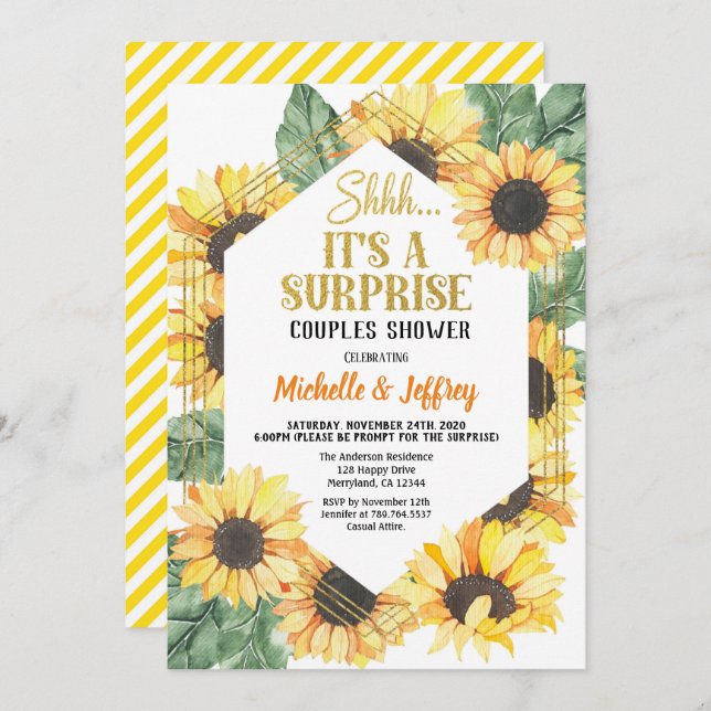 Invitation Fête surprise au tournesol pour couples (Devant / Derrière)