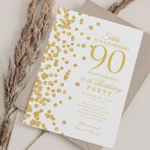 Invitation Fête surprise avec paillettes d'or pour 90e annive