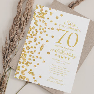 Invitation Fête surprise avec paillettes dorées pour 70e anni