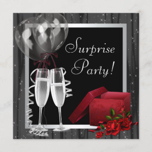Invitation Fête surprise Champagne étincelles noir et blanc