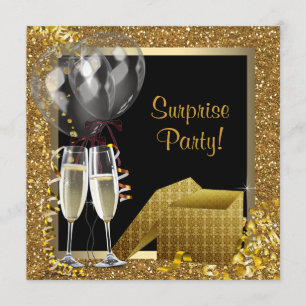 Invitation Fête surprise confettis Champagne Noir Or