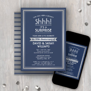 Invitation Fête surprise d'anniversaire de mariage bleu marin