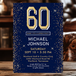Invitation Fête surprise de 60e anniversaire bleu marine mode