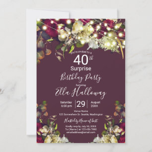 Invitation Fête surprise des 40 ans Marsala & Roses ivoires
