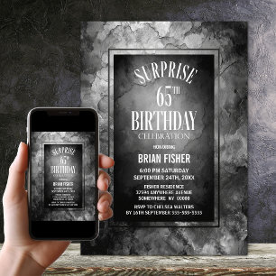Invitation Fête surprise des 65 ans en pierre d'ardoise grise