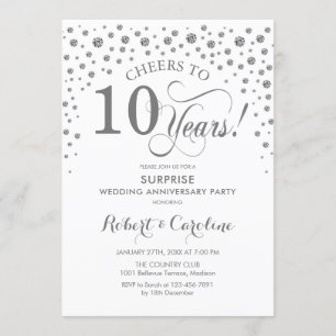 Invitation Fête surprise du 10ème anniversaire - Blanc argent