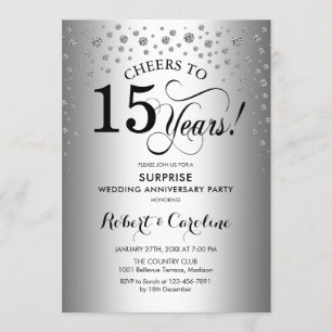 Invitation Fête surprise du 15e anniversaire - Noir argenté