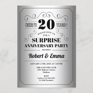 Invitation Fête surprise du 20e anniversaire - Noir argenté