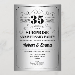 Invitation Fête surprise du 35e anniversaire - Noir argenté