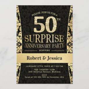 Invitation Fête surprise du 50e anniversaire - Noir or