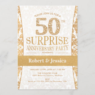Invitation Fête surprise du 50e anniversaire - Or blanc
