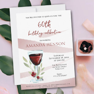 Invitation Fête surprise élégante pour 60 ans autour d'un vin