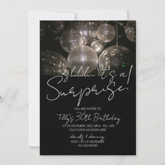 Invitation Fête surprise moderne d'anniversaire de la disco S