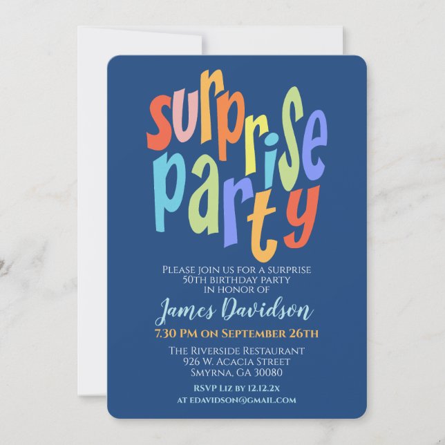 Invitation Fête Surprise Moderne et Colorée (Devant)