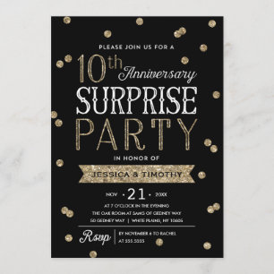 Invitation Fête surprise pailletée pour 10e anniversaire de m