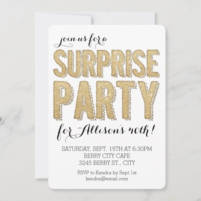 Invitation Fête surprise paillettes (Devant)