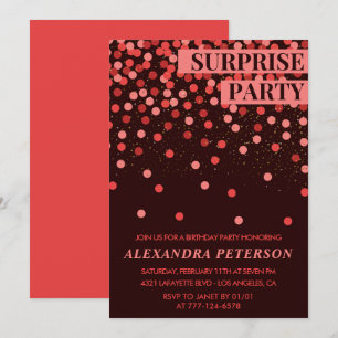 Invitation Fête surprise paillettes noir rouge 58e anniversai