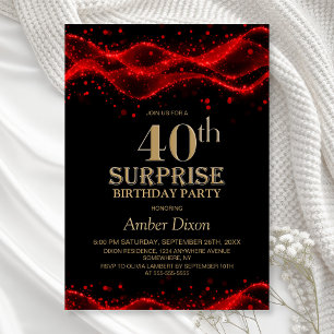 Invitation Fête surprise pour 40 ans en noir et rouge