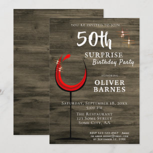 Invitation Fête surprise pour 50 ans d'anniversaire au vin ro
