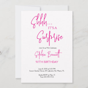 Invitation Fête surprise pour 50e anniversaire écriture rose