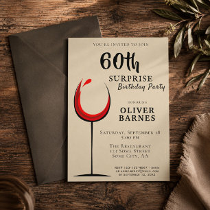 Invitation Fête surprise pour 60 ans avec vin rouge moderne