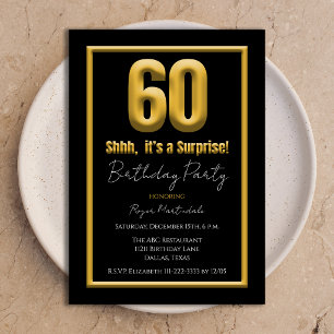 Invitation Fête surprise pour 60 ans Bold Or et Noir