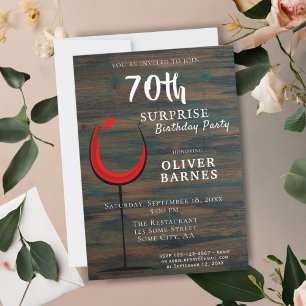 Invitation Fête surprise pour 70 ans avec vin rouge et bois r