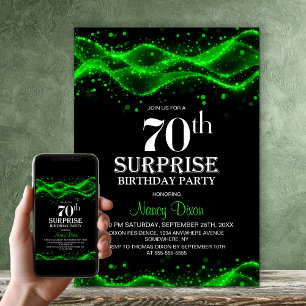 Invitation Fête surprise pour 70 ans en noir et vert