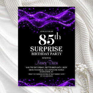 Invitation Fête surprise pour 85e anniversaire noir et violet