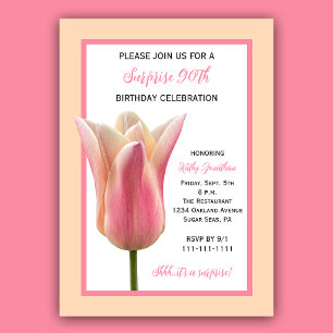 Invitation Fête surprise pour 90e anniversaire Tulipe rose