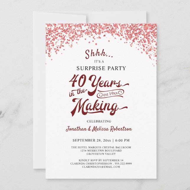 Invitation Fête surprise pour le 40e anniversaire Confetti ro (Devant)