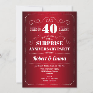 Invitation Fête surprise pour le 40e anniversaire - Rouge rub