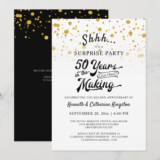 Invitation Fête surprise pour le 50e anniversaire de mariage  (Devant / Derrière)