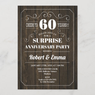 Invitation Fête surprise pour le 60e anniversaire - Bois rust