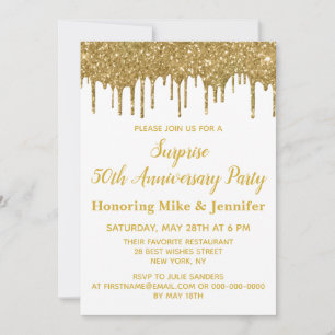 Invitation Fête surprise pour les 50 ans avec paillettes en o