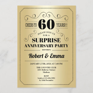 Invitation Fête surprise pour les 60 ans - Or Noir