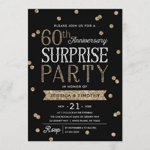 Invitation Fête surprise pour les 60 ans paillettes et confet