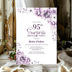 Invitation Fête surprise pour les 95 ans avec des fleurs rose