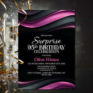 Invitation Fête surprise pour les 95 ans en noir et rose