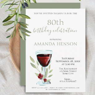 Invitation Fête surprise rustique pour 80 ans autour de vin r