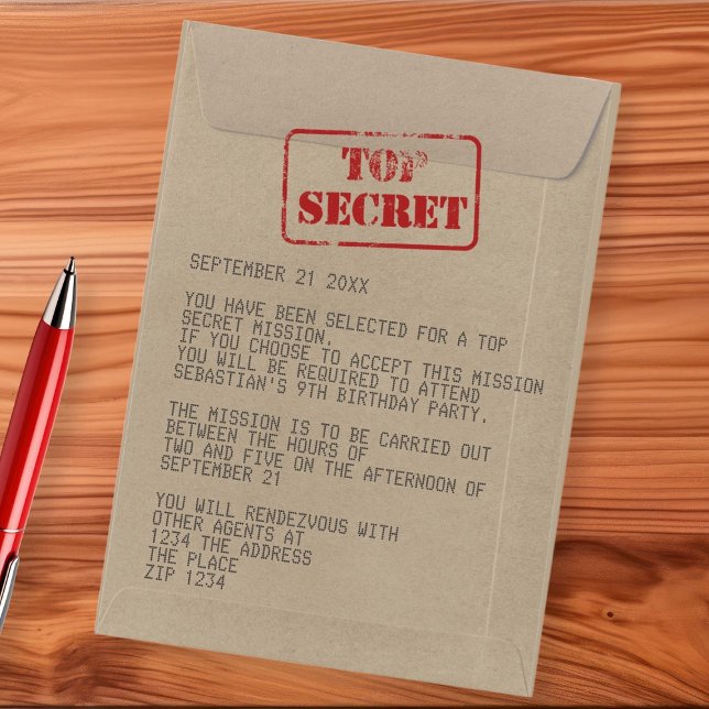 Invitation Fête surprise Top Secret Agent spécial Espion (Surprise Party Top Secret Special Agent Spy Invitation by Ricaso. Novelty fun for kids and adults)
